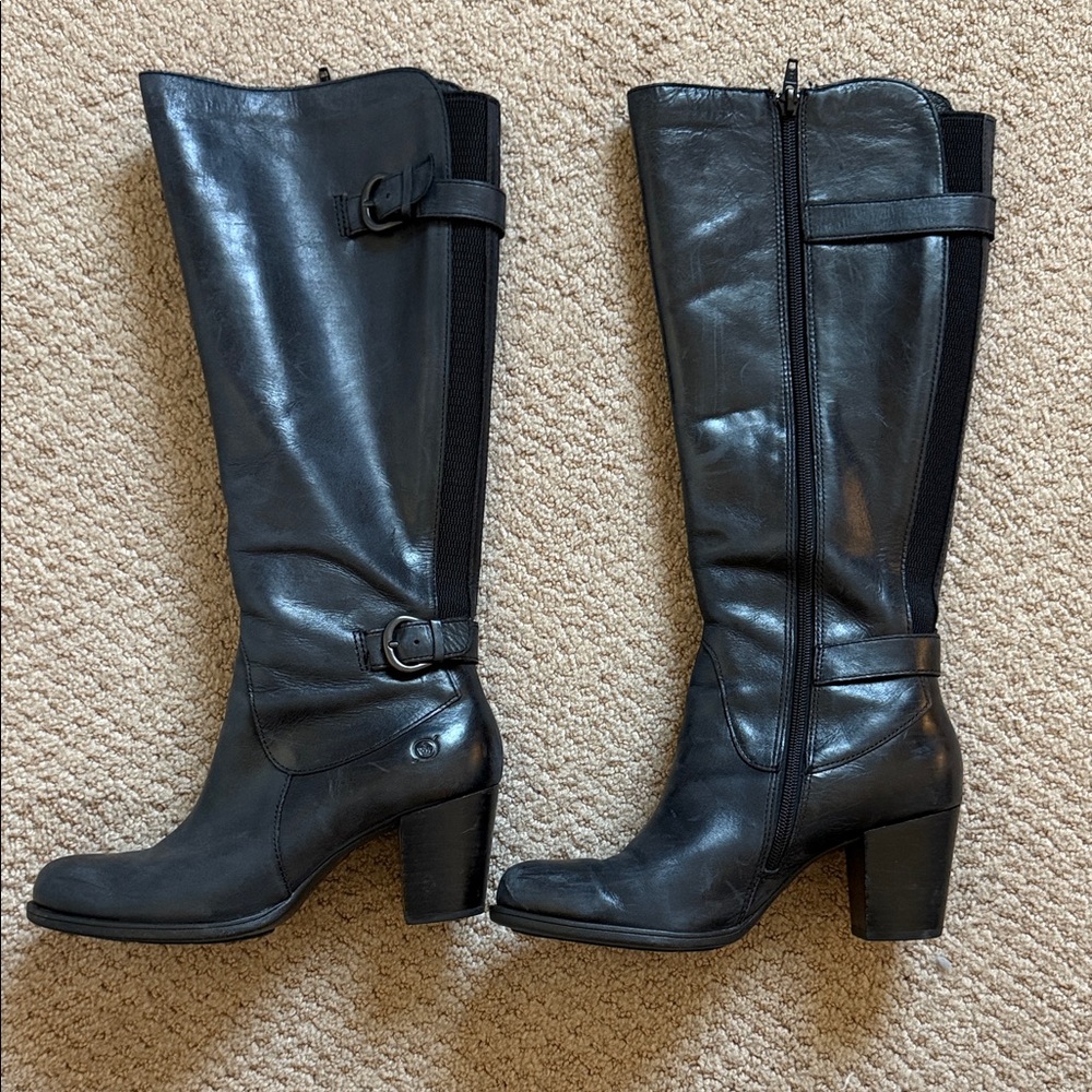 Born Black Leather Heeled Boots
